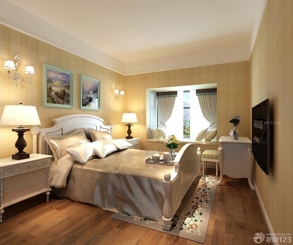 89平米卧室装修设计双人床背景墙装饰图片大全