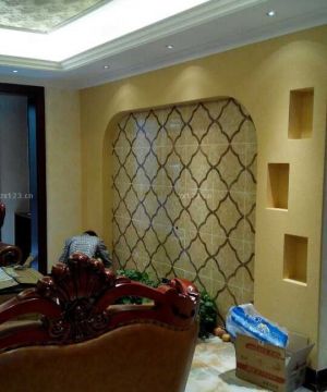 时尚混搭风格三室一厅室内电视背景墙装修实景图