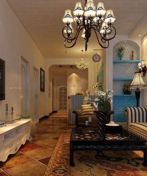 地中海风格客厅壁纸沙发装修设计图片大全