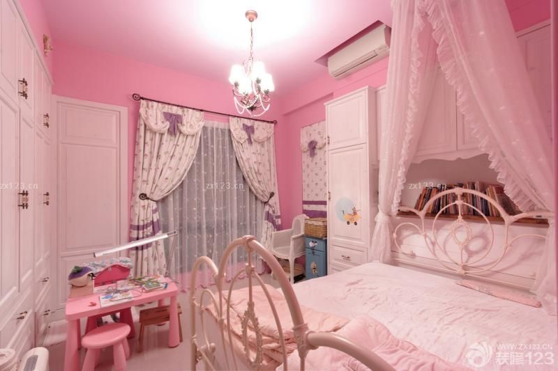 韩式田园风格淑女房粉色墙面设计图片
