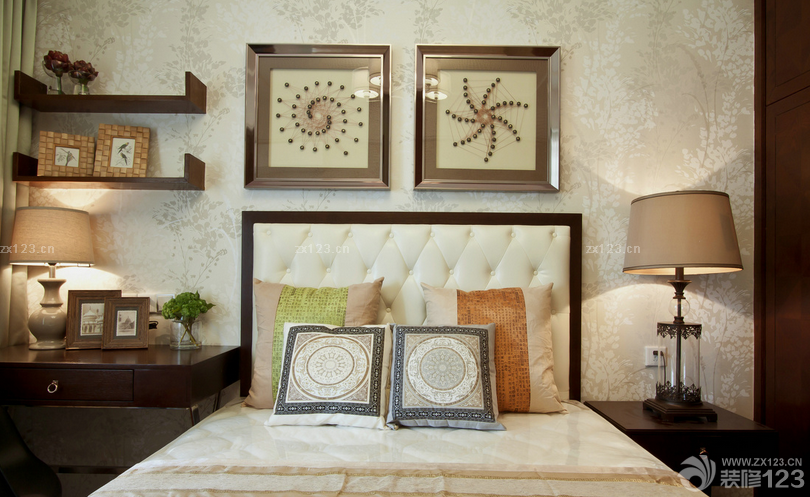 中式卧室床头背景墙装修图片大全