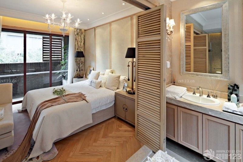 最新美式田园风格卧室双人床设计案例