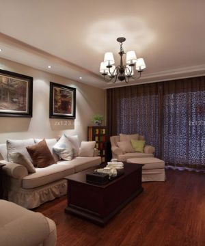 最新140平米户型现代美式经典客厅窗帘装修图片