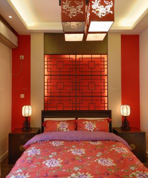 中式婚房床头背景墙实景图