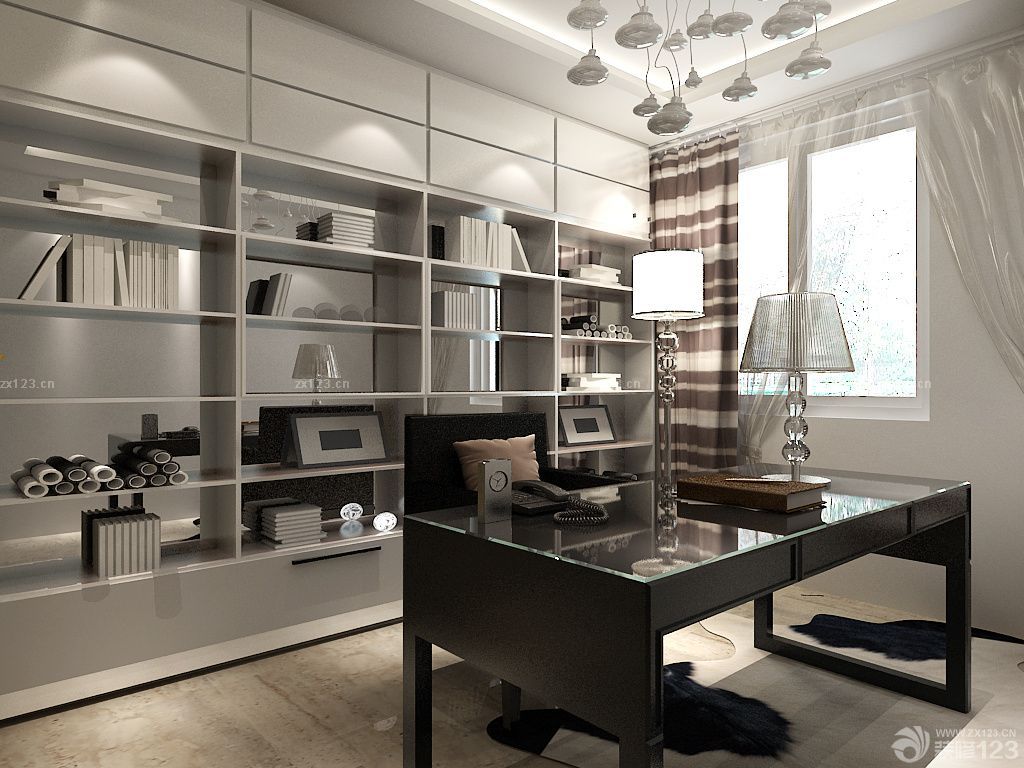 95平米书房装饰书柜电脑桌图片