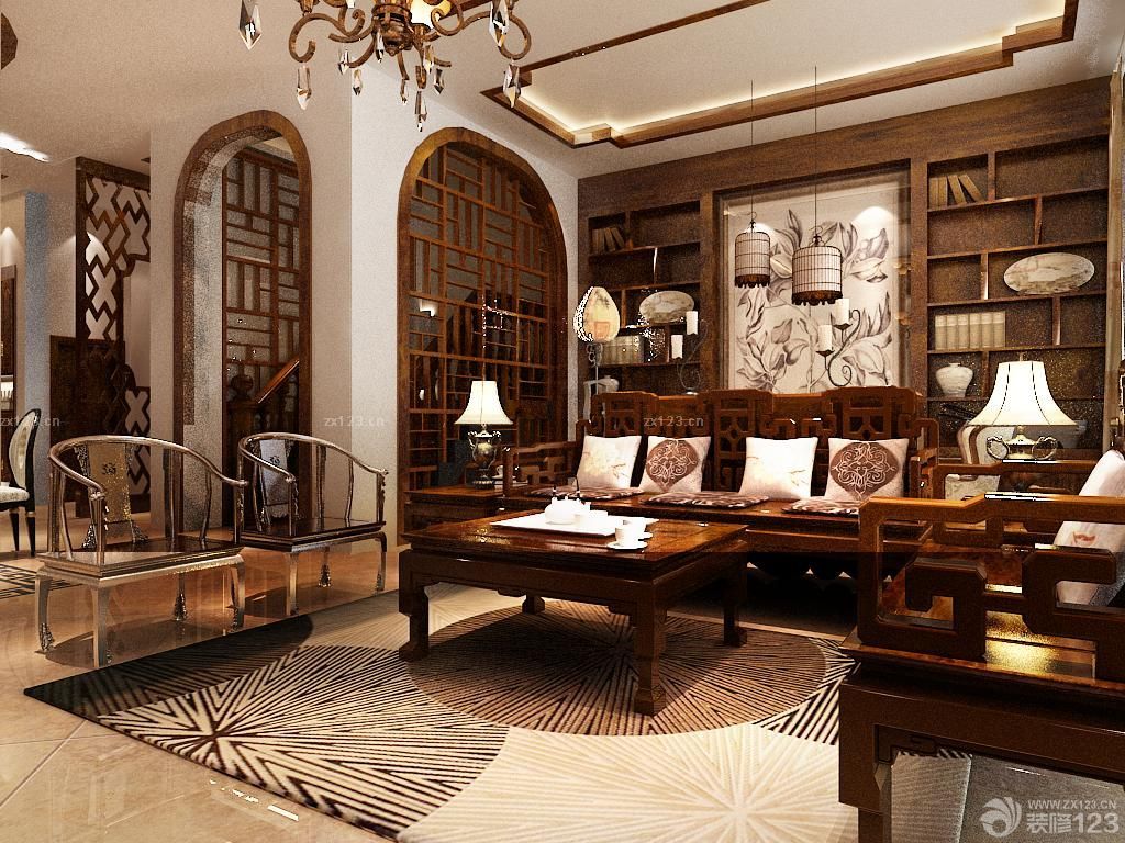 最新140平方中欧混搭风格中式书柜图片大全