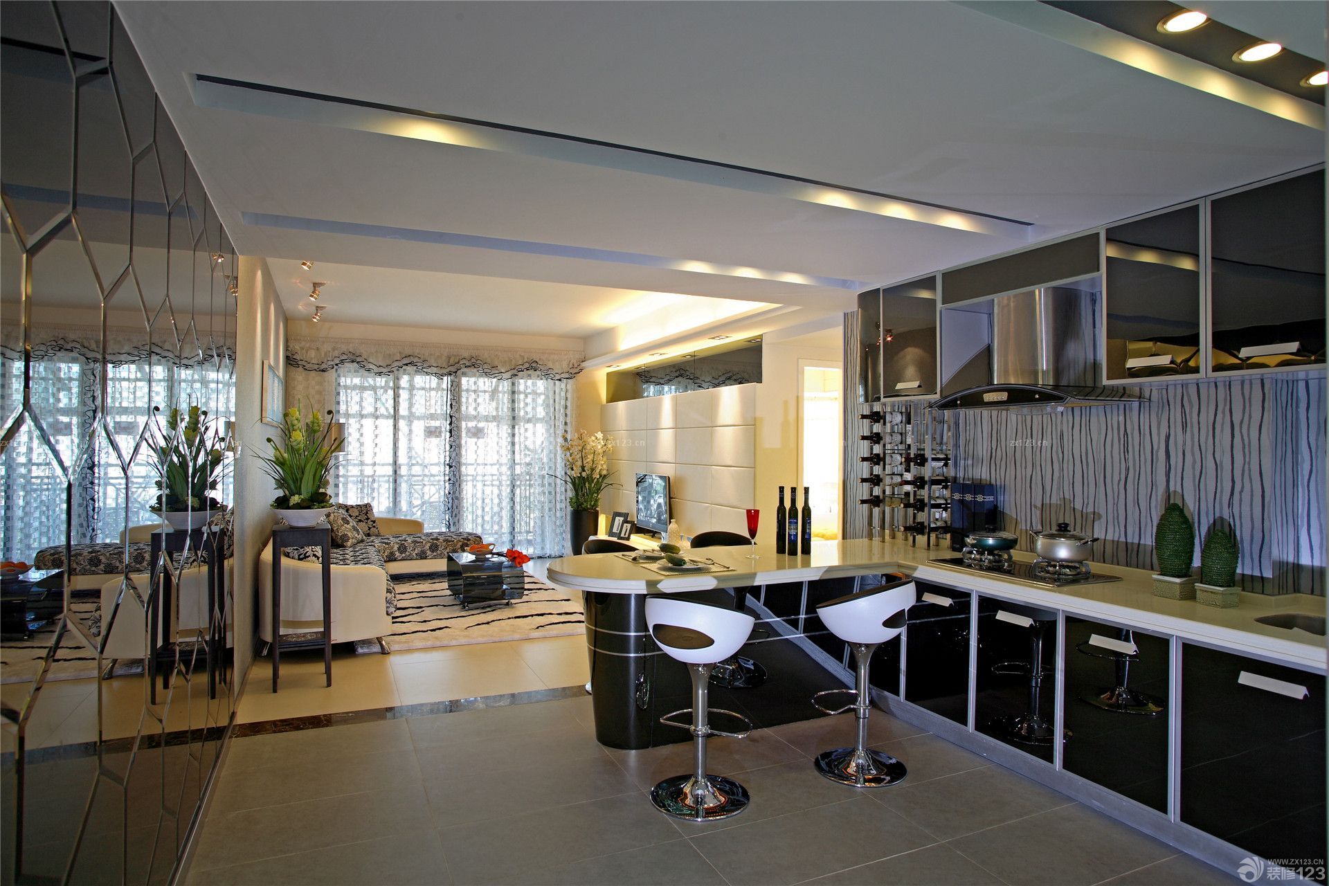家装80平米二居室敞开式厨房装修效果图