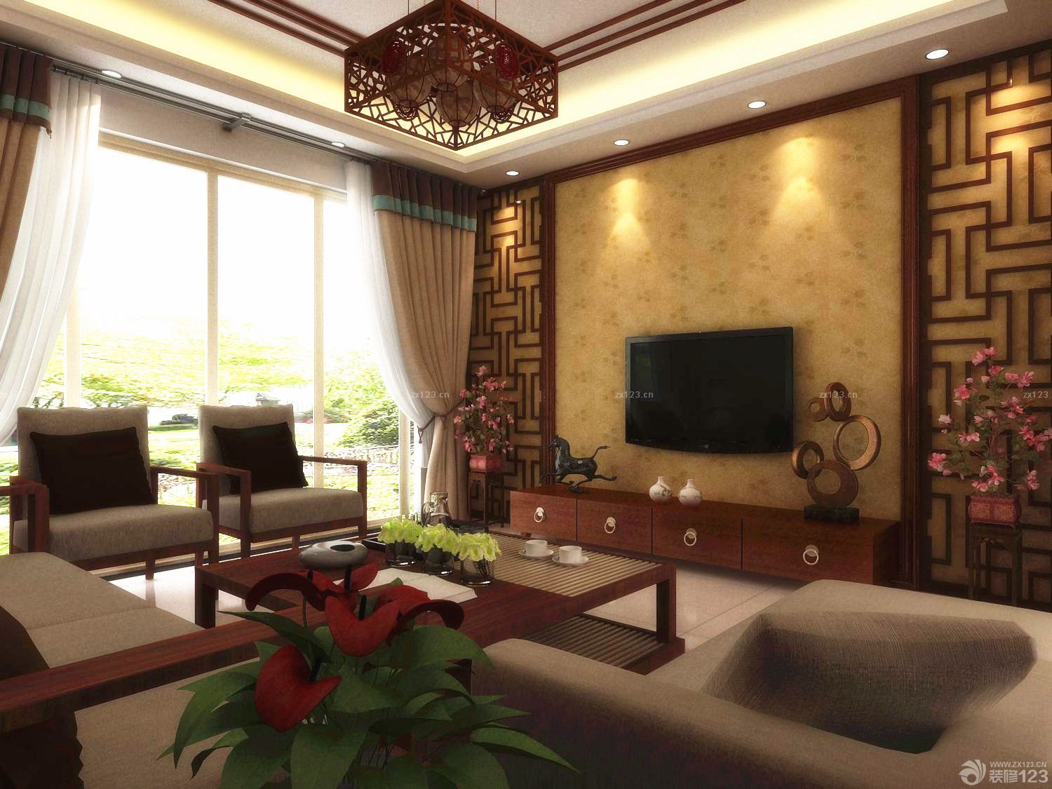 中式实木家具电视组合柜图片