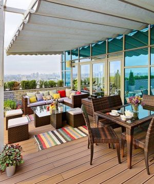 地中海风格露天阳台客厅餐厅一体装修图片大全