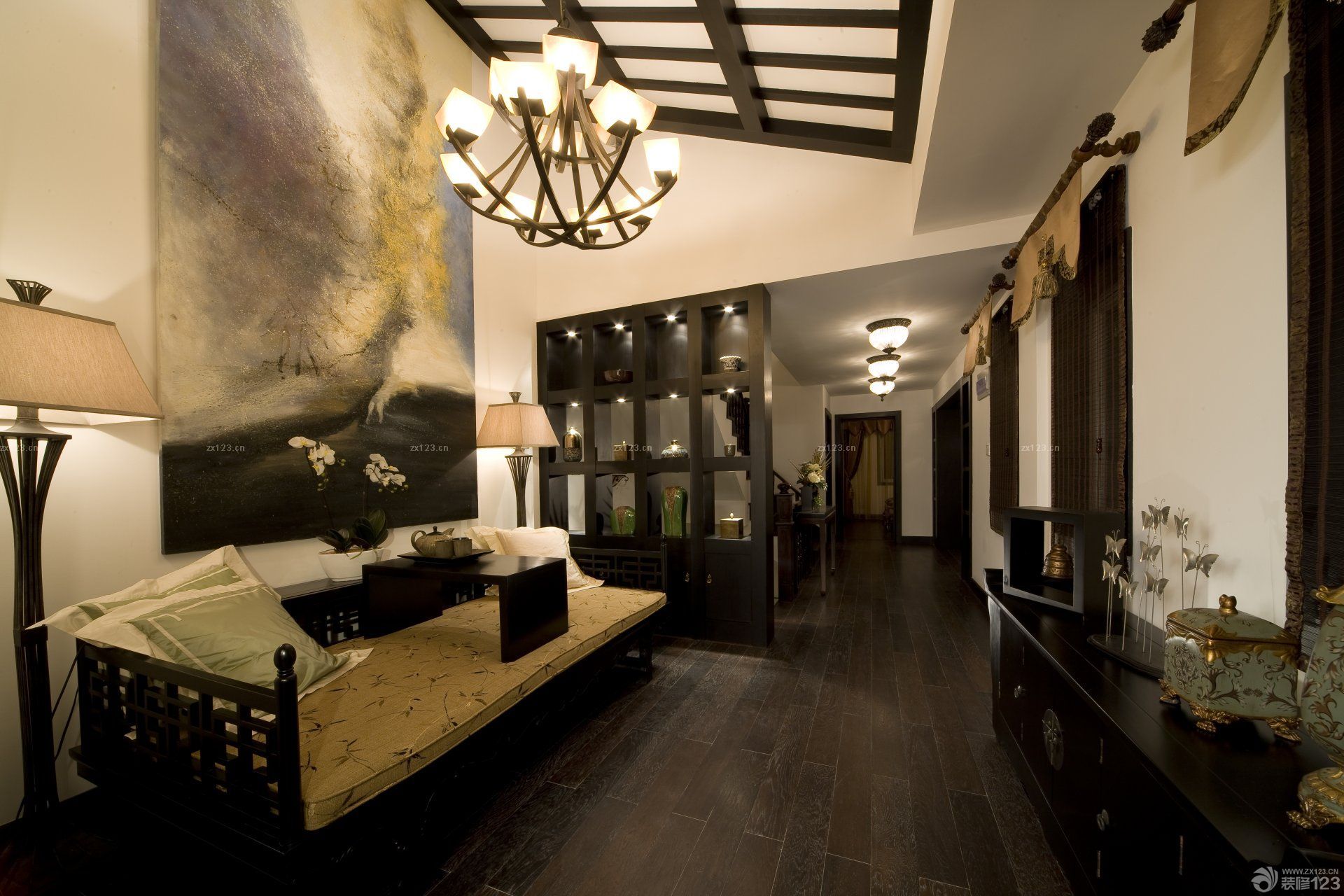 2025最新中式家装客厅隔断博古架图片