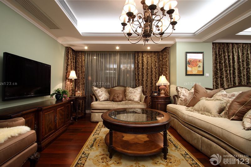 2025美式乡村风格客厅沙发装修实景图