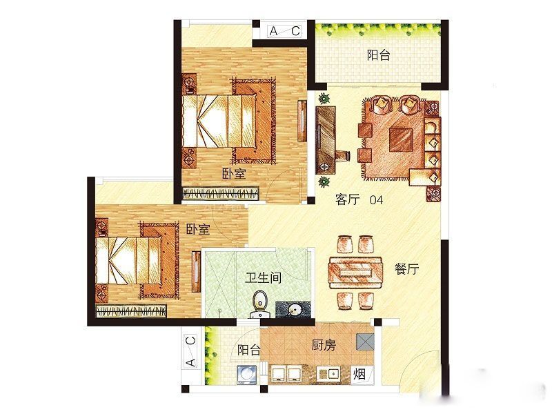 2023二室一厅一卫户型图 