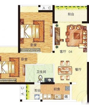 2025二室一厅一卫户型图 