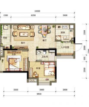 2023经典二室一厅一卫户型图片