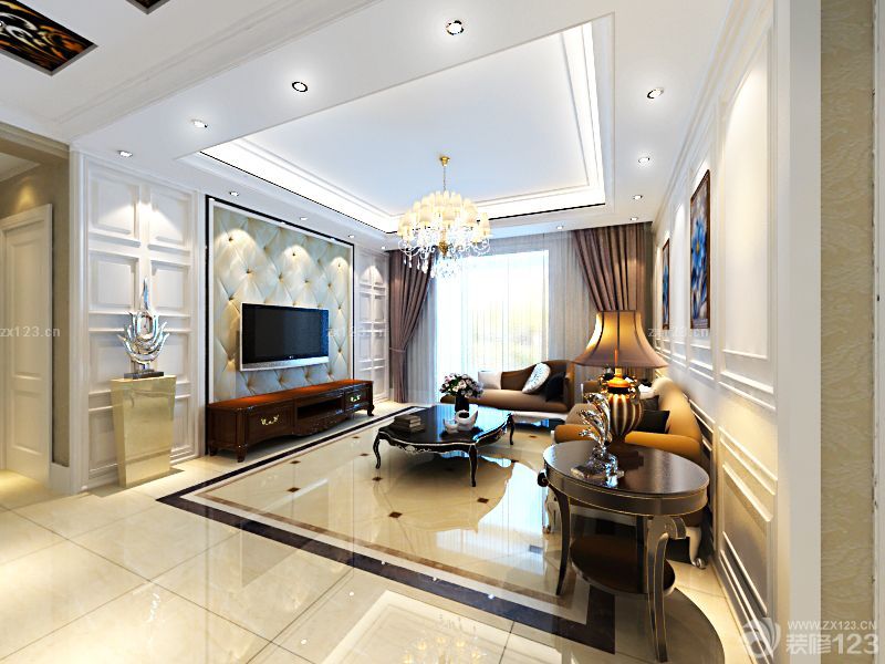 2025贵气十足的二室一厅欧式风格客厅电视背景墙吊顶装修赏析