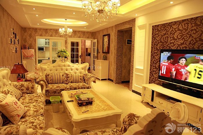 一室两厅布局田园风格电视柜装修图片