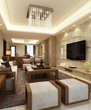 二室一厅中式2025瓷砖电视背景墙装修效果图片大全