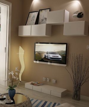 现代50平米一室一厅电视背景墙装修图片