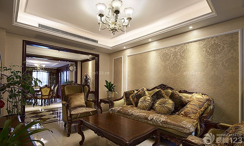 金色暗花美式壁纸装修图片大全