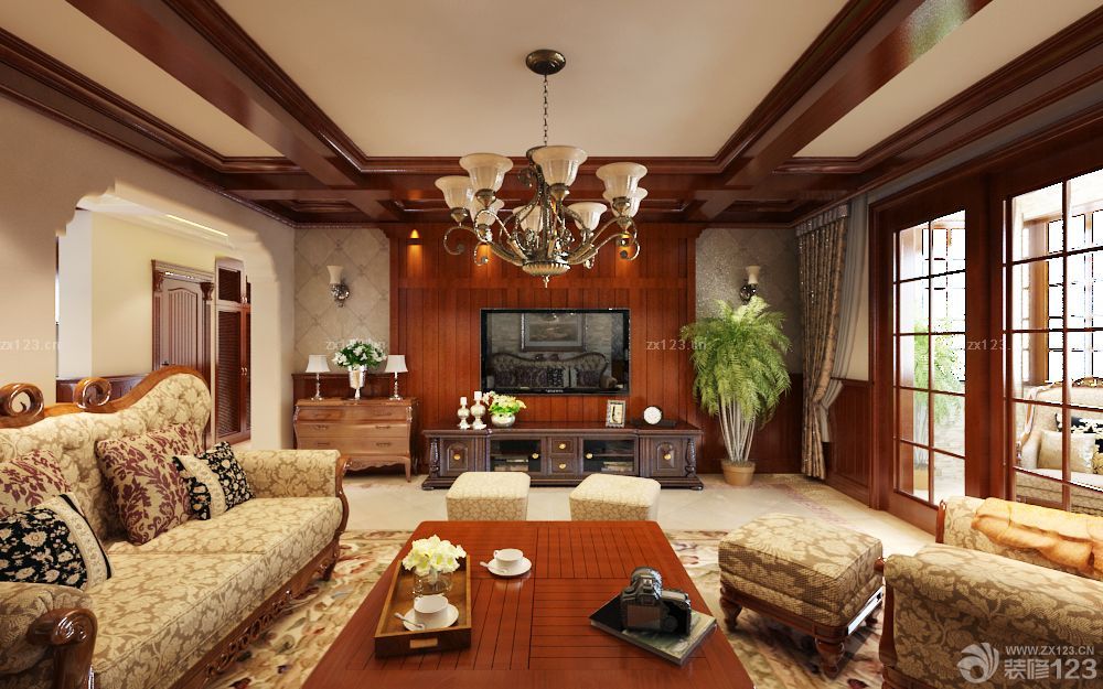 美式乡村风格电视墙墙面设计效果图