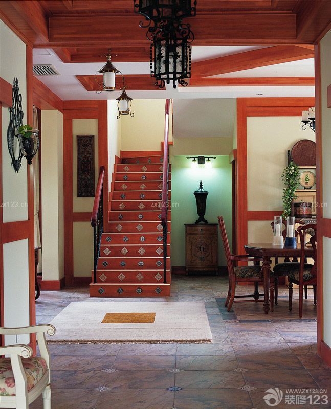 2025东南亚风格室内家用楼梯装修效果图大全