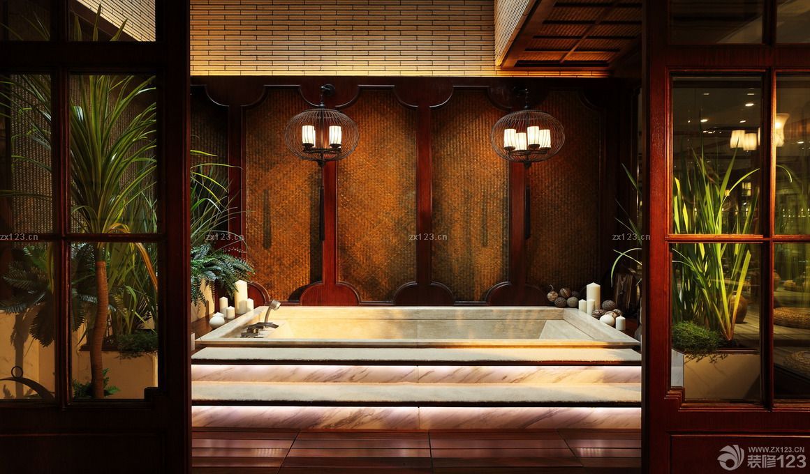最新东南亚风格室内白色浴缸装修效果图