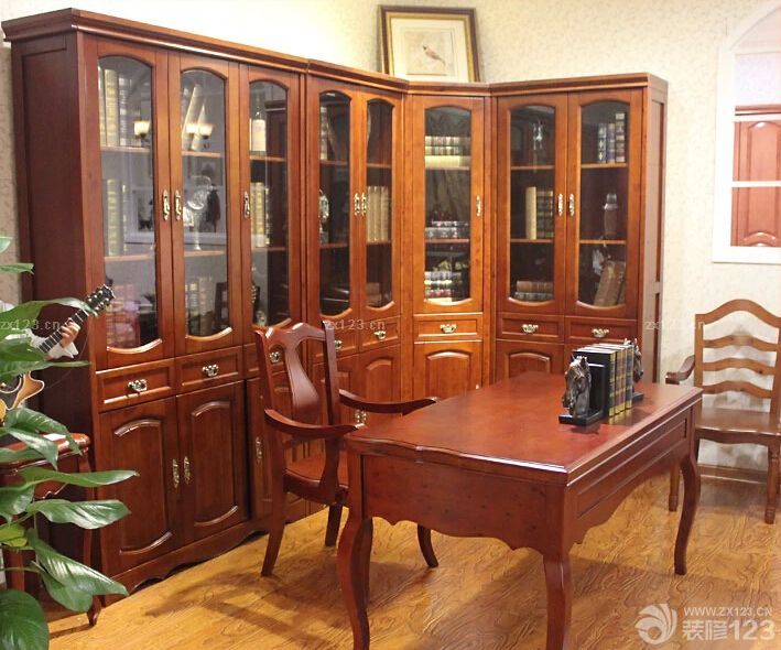 古典家装书房美式转角书柜图片大全