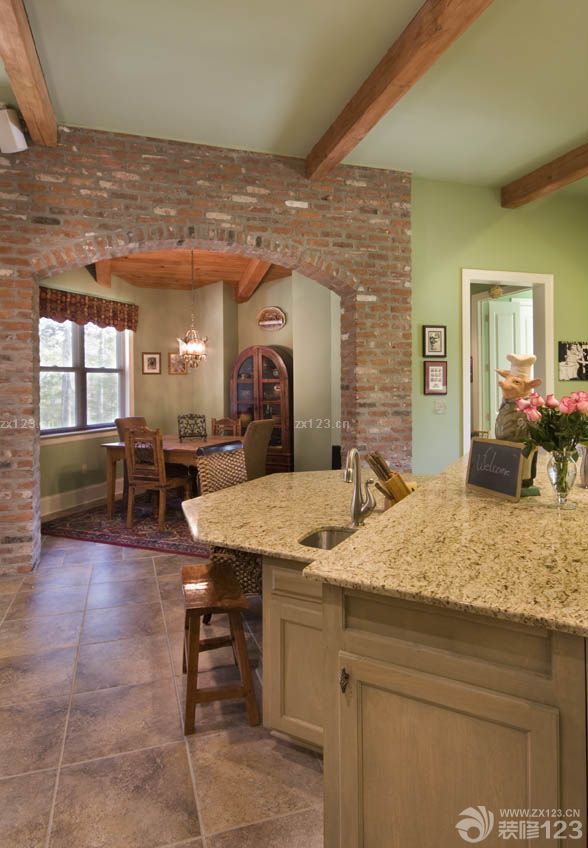 2025特色家居半敞开式厨房美式乡村吧台装修实景图大全