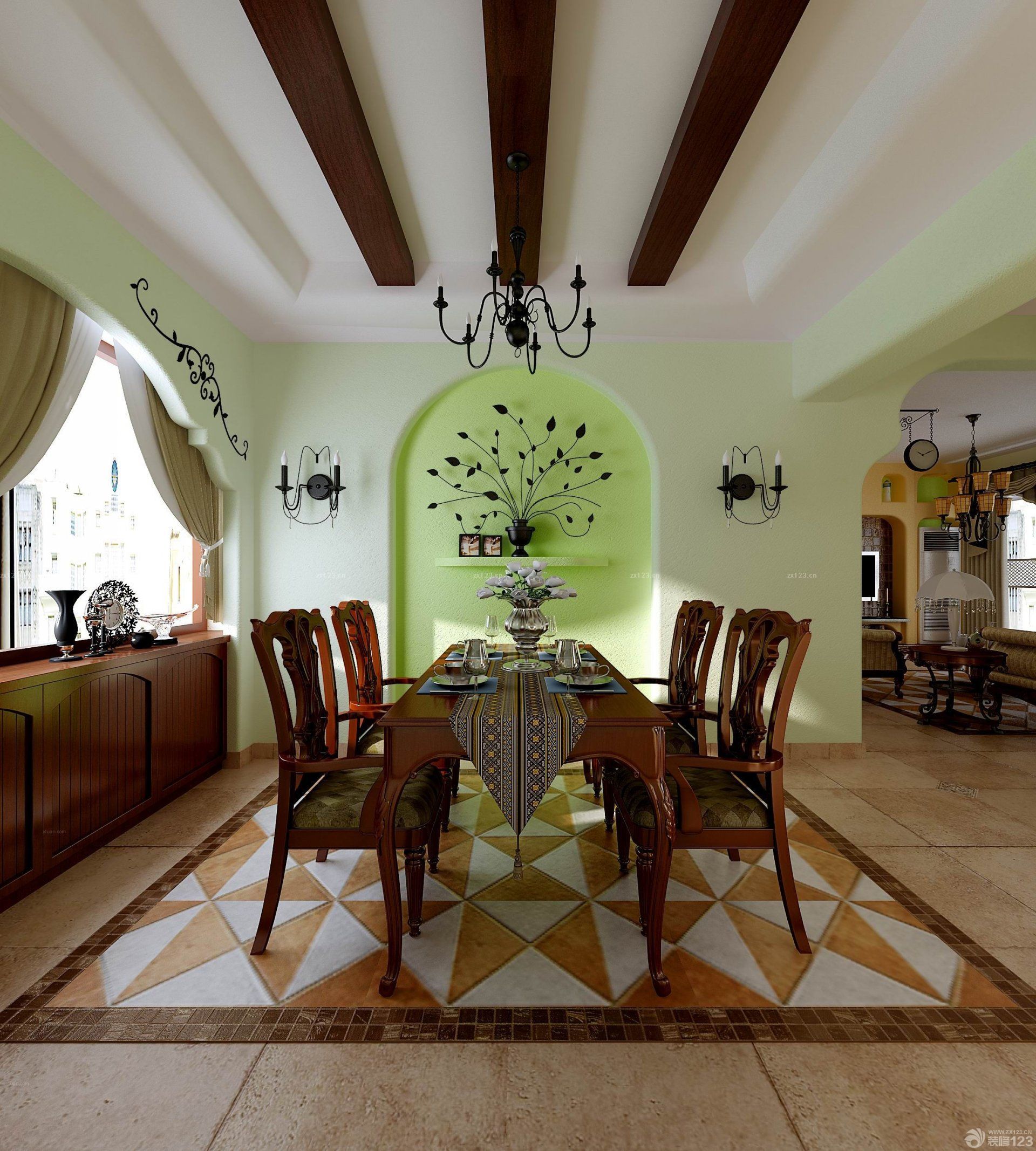 2025最新美式田园餐厅拼花地砖装修案例