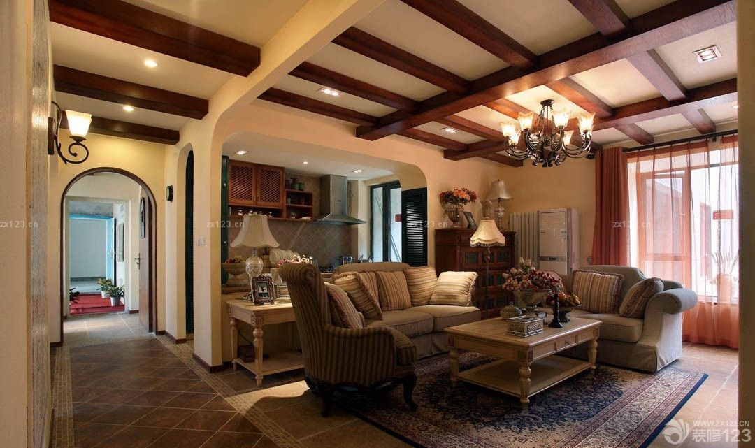 小户型客厅过道吊顶东南亚装修图