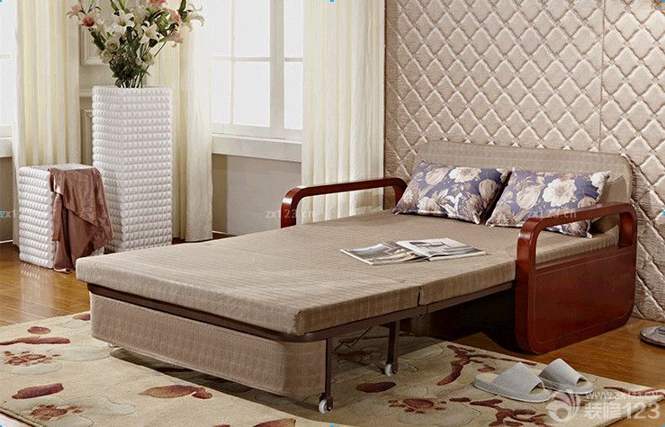 最新咖啡色美式沙发床图片欣赏