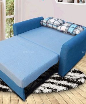 2023最新蓝色美式沙发床装修实景图