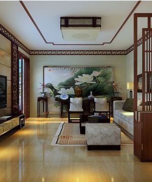 2023新中式客厅镂空雕花隔断设计图片