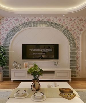 温馨客厅简欧风格瓷砖电视背景墙装修效果图片