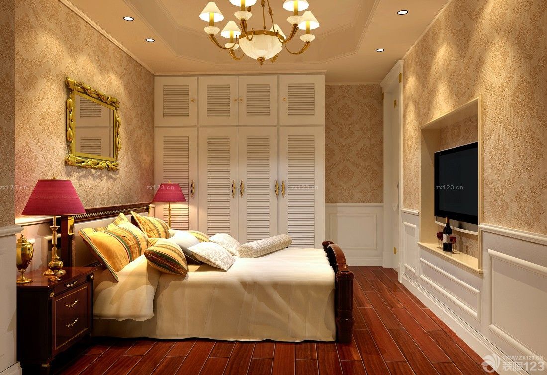 最新15平米卧室简欧风格壁纸装修效果图