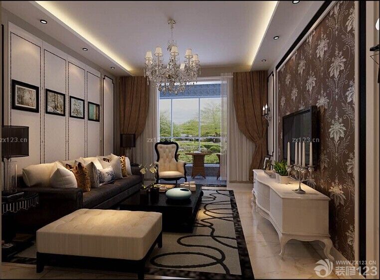 两室两厅一厨一卫简欧风格背景墙设计图片