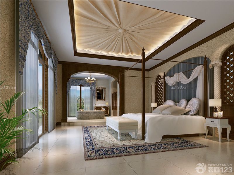 美式休闲风格卧室布艺吊顶效果图欣赏