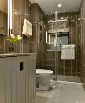 家庭淋浴房美式浴室柜装修实景图片