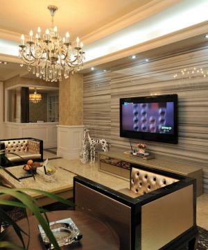 145平房屋客厅简欧风格瓷砖电视背景墙装修案例