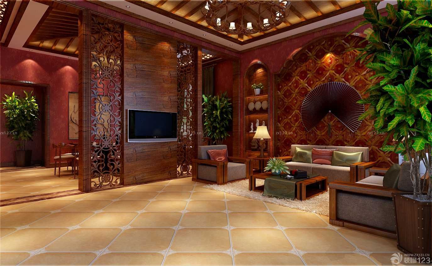 最新东南亚风格室内家装客厅效果图片欣赏