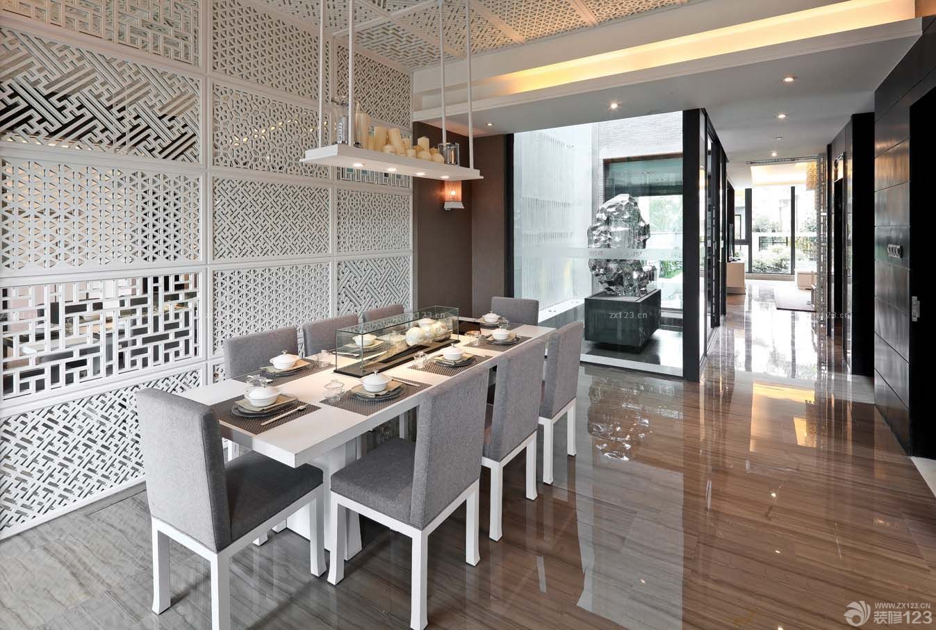 家庭餐厅摆放新中式家具装修图片大全2025