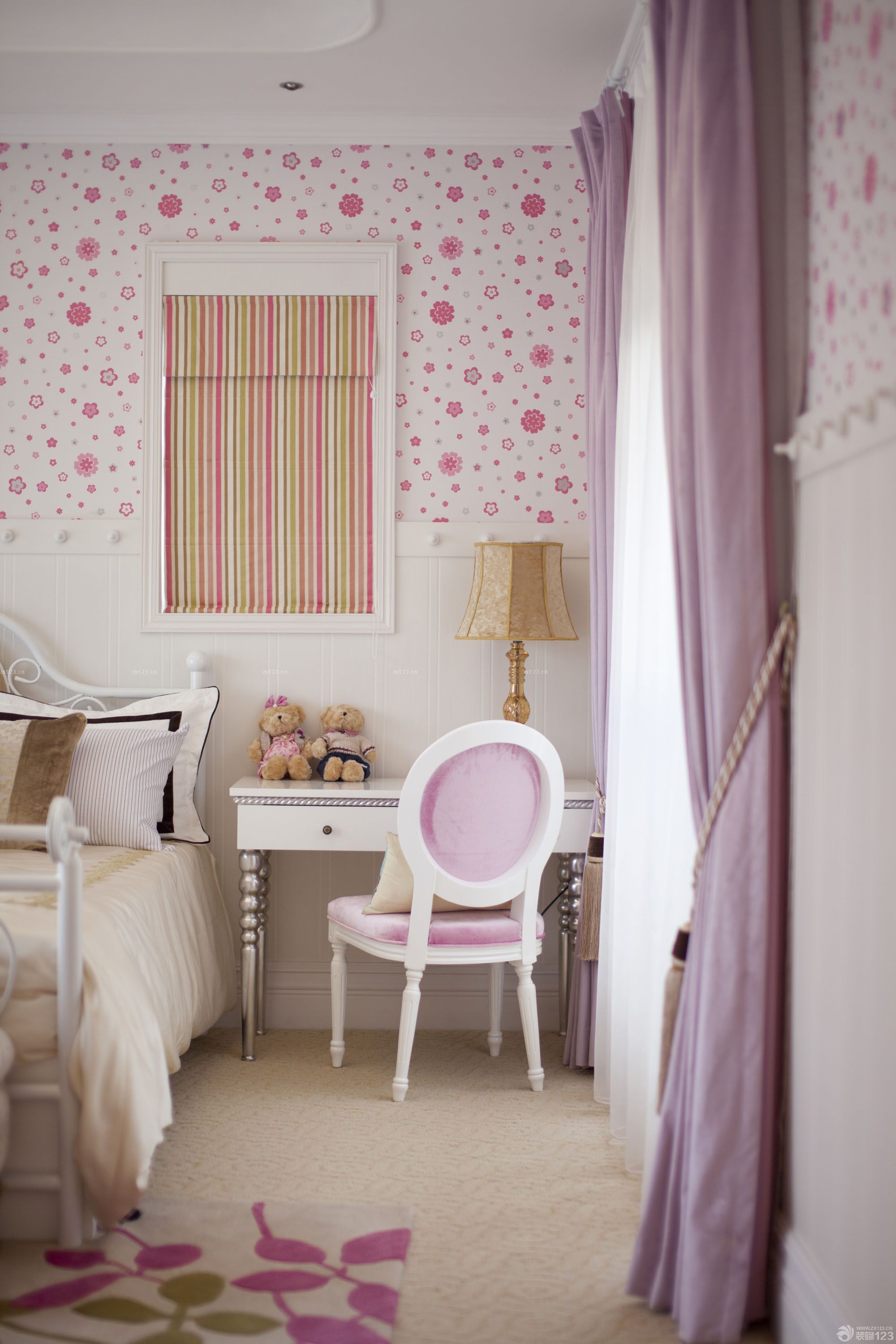 2020女生小房间美式卧室家具装修案例_设计456装修效果图