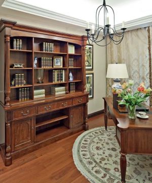 2023最新家庭书房美式古典实木家具装修设计图片