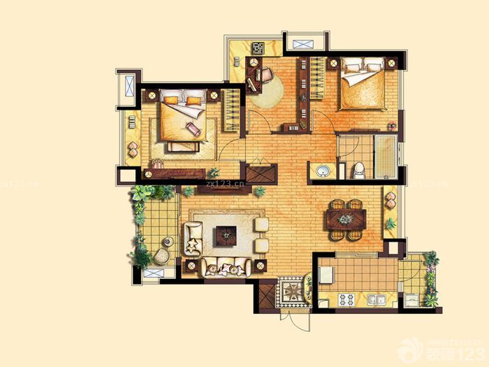 2023最新室内三室一厅一卫户型图