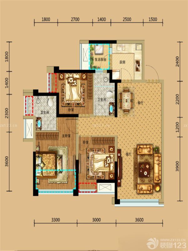 2023家装三室两厅两卫平面图欣赏