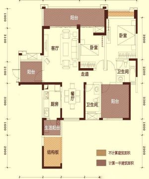 2023新房三室两厅两卫平面图片欣赏