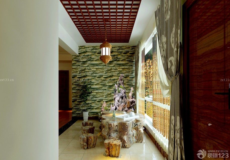 中式阳台吊顶装修效果图欣赏