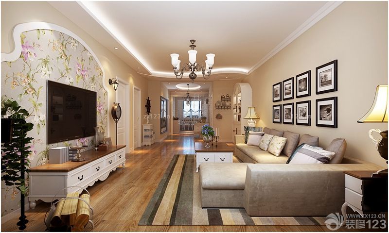 美式田园风格家具多人沙发摆放图片大全