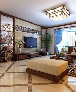 2023中式家装客厅瓷砖背景墙设计效果图