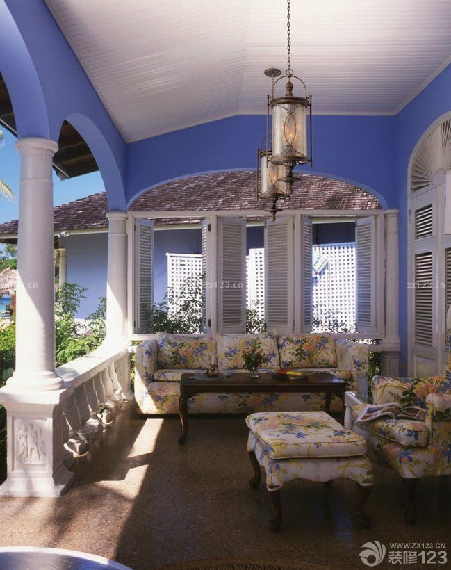 最新地中海乡村混搭风格阳台吊顶装修效果图